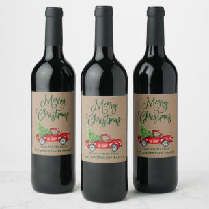Etiqueta Para Botella De Vino Navidades de caligrafía divertida Vintage Truck Kr