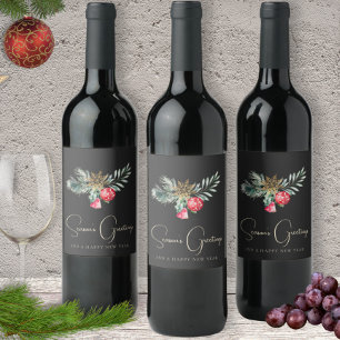 Etiqueta Para Botella De Vino Navidades de copos de nieve de oro elegantes para