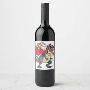 Etiqueta Para Botella De Vino Navidades de Dinosaur T rex Santa Boys Hombres Chi