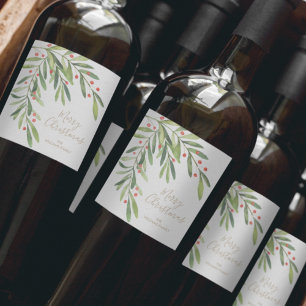 Etiqueta Para Botella De Vino Navidades de feriado de Rama y Berries