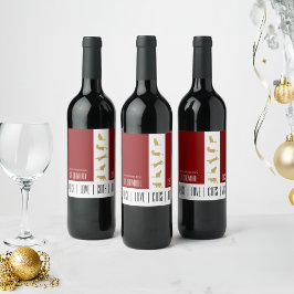 Etiqueta Para Botella De Vino Navidades de gatos de oro blanco rojo moderno