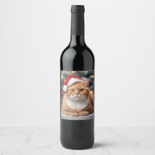Etiqueta Para Botella De Vino Navidades de Ginger British Shorthair