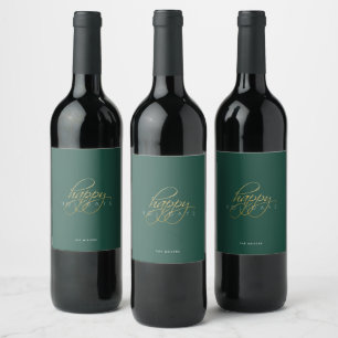 Etiqueta Para Botella De Vino Navidades de Green Elegant Happy Holidays