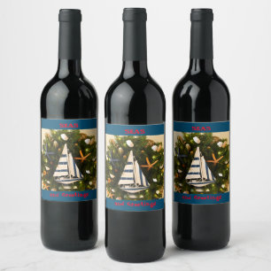 Etiqueta Para Botella De Vino Navidades de la costa tropical "SEAS y saludos"