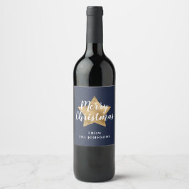 Etiqueta Para Botella De Vino Navidades de la Estrella de Oro Azul de la Marina
