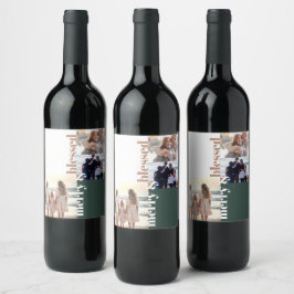 Etiqueta Para Botella De Vino Navidades de la familia Merry & Blessed Foto Verde