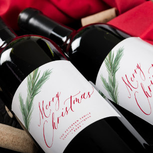 Etiqueta Para Botella De Vino Navidades de masa de pino de acuarela de color rub