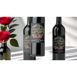 Etiqueta Para Botella De Vino Navidades de oro y negro y tipografía de Año Nuevo
