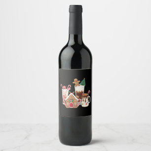 Etiqueta Para Botella De Vino Navidades de pan de jengibre Café Lover Regalo Nav