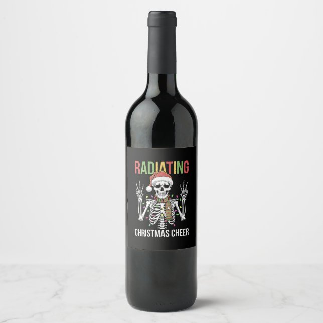 Etiqueta Para Botella De Vino Navidades de Radiología Santa Skeleton (Anverso)