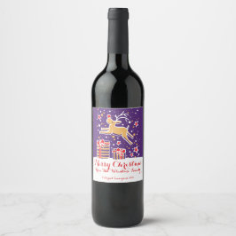 Etiqueta Para Botella De Vino Navidades de reno personalizado azul rojo