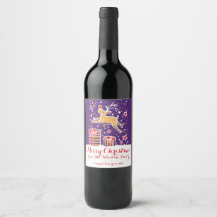 Etiqueta Para Botella De Vino Navidades de reno personalizado azul rojo