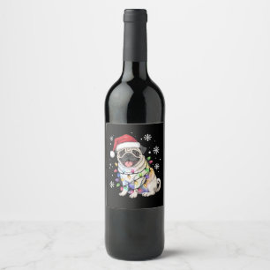 Etiqueta Para Botella De Vino Navidades de Santa Pug alumbran a amante del perro