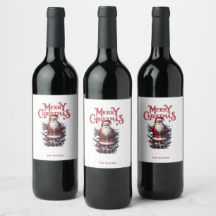 Etiqueta Para Botella De Vino Navidades de Vintage Santa Claus