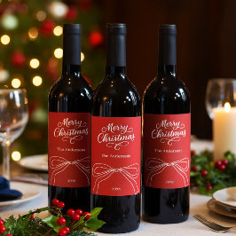 Etiqueta Para Botella De Vino Navidades del arco dibujado a mano en blanco rojo
