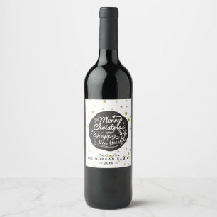 Etiqueta Para Botella De Vino Navidades del Black Gold Polka y guión de Año Nuev