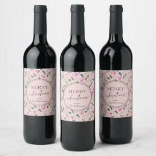 Etiqueta Para Botella De Vino Navidades del Boho Rubor Pink Greenery