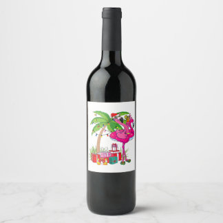 Etiqueta Para Botella De Vino Navidades Del Flamingo Rosado Tropical En Julio En