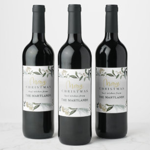 Etiqueta Para Botella De Vino Navidades del follaje acuático de navidad