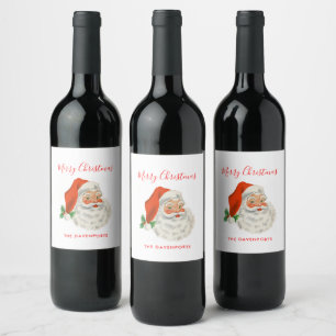 Etiqueta Para Botella De Vino Navidades del Retro Vintage Jolly Santa Claus