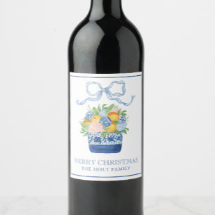 Etiqueta Para Botella De Vino Navidades del Watercolor Chinoiserie Mandarins