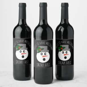 Etiqueta Para Botella De Vino Navidades divertidos Snowman Meltdown Drink Fast