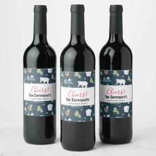 Etiqueta Para Botella De Vino Navidades educados Animales de Invierno Patrón Rús