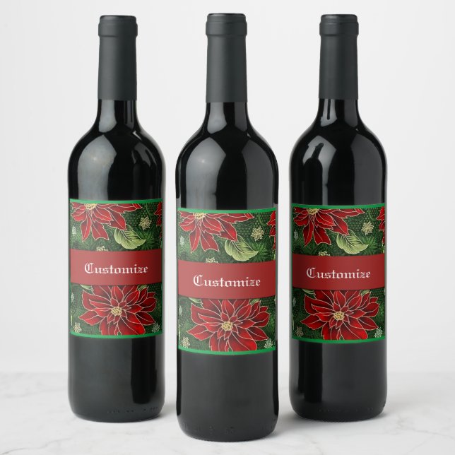 Etiqueta Para Botella De Vino Navidades elegantes Poinsettia (Botellas)