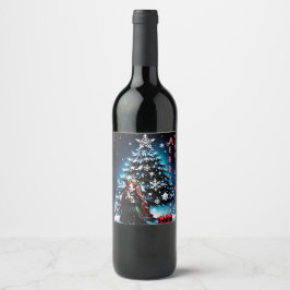 Etiqueta Para Botella De Vino Navidades Elf con Kitten.