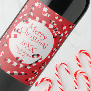 Etiqueta Para Botella De Vino Navidades festivos de caña de candy rojo y blanco