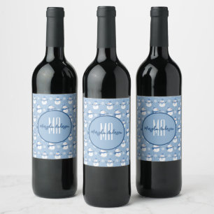 ETIQUETA PARA BOTELLA DE VINO NAVIDADES FESTIVOS INVIERNO PERSONALIZADO MONOGRAM