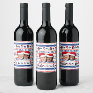 Etiqueta Para Botella De Vino Navidades Joe y Kamala