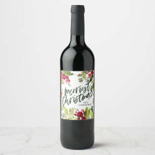 Etiqueta Para Botella De Vino Navidades más hermosos acuarela escritura floral