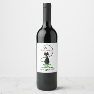 Etiqueta Para Botella De Vino Navidades Meowy, gato festivo lindo