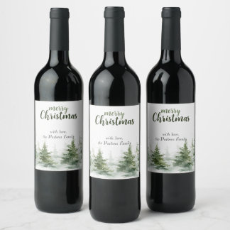 Etiqueta Para Botella De Vino Navidades minimalistas acuarela Nieve perenne