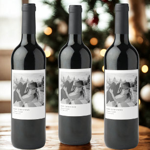 Etiqueta Para Botella De Vino Navidades minimalistas de fotografía en blanco y n
