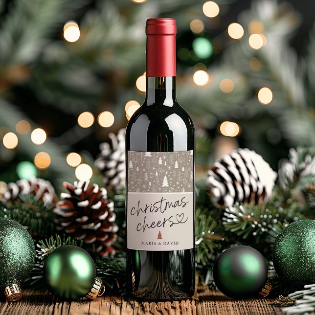 Etiqueta Para Botella De Vino Navidades modernos animan caligrafía personalizada (Modern Christmas Cheers Calligraphy Personalized Wine Label)