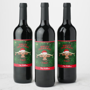 Etiqueta Para Botella De Vino navidades "MOO-ey", Longhorn Steer