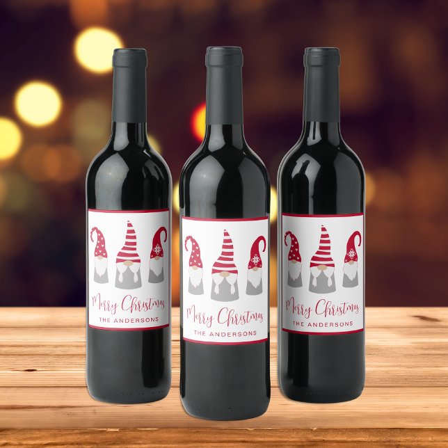 Etiqueta Para Botella De Vino Navidades Nordic Gnomes Holiday (Subido por el creador)