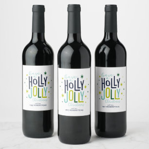 Etiqueta Para Botella De Vino navidades personalizados de "Holly Jolly"