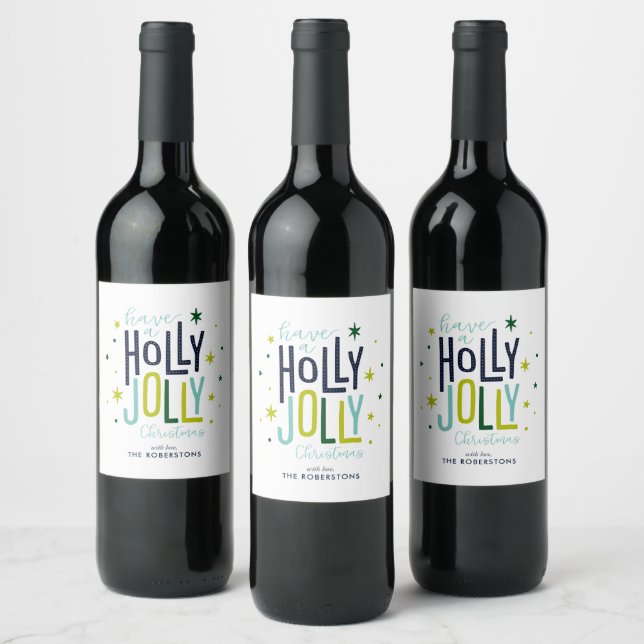 Etiqueta Para Botella De Vino navidades personalizados de "Holly Jolly" (Botellas)