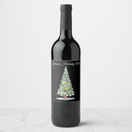 Etiqueta Para Botella De Vino Navidades Personalizados de las luces azules del á