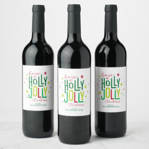 Etiqueta Para Botella De Vino Navidades personalizados "Holly Jolly"