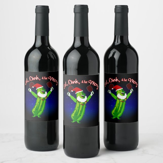 Etiqueta Para Botella De Vino Navidades Pickleball Santa Hat Pickle (Botellas)