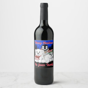 Etiqueta Para Botella De Vino Navidades pingüino bebé de oso polar personaliza s