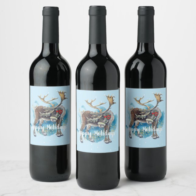 Etiqueta Para Botella De Vino Navidades Resto Azul Esplash (Botellas)