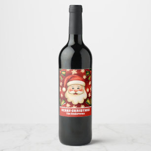 Etiqueta Para Botella De Vino Navidades retro de la época Santa Claus y arcos