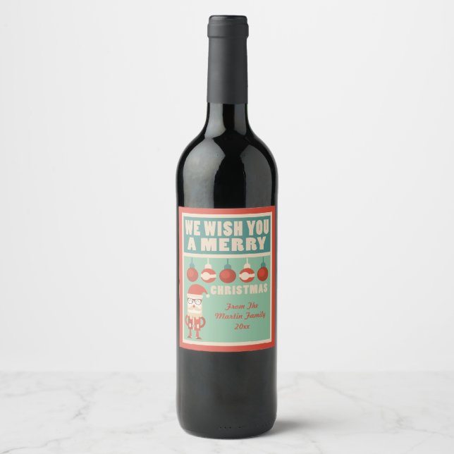 Etiqueta Para Botella De Vino ¡Navidades Retro Saludan! Día festivo (Anverso)