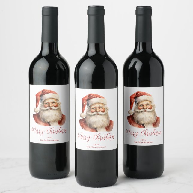 Etiqueta Para Botella De Vino Navidades Retro Santa Claus (Botellas)