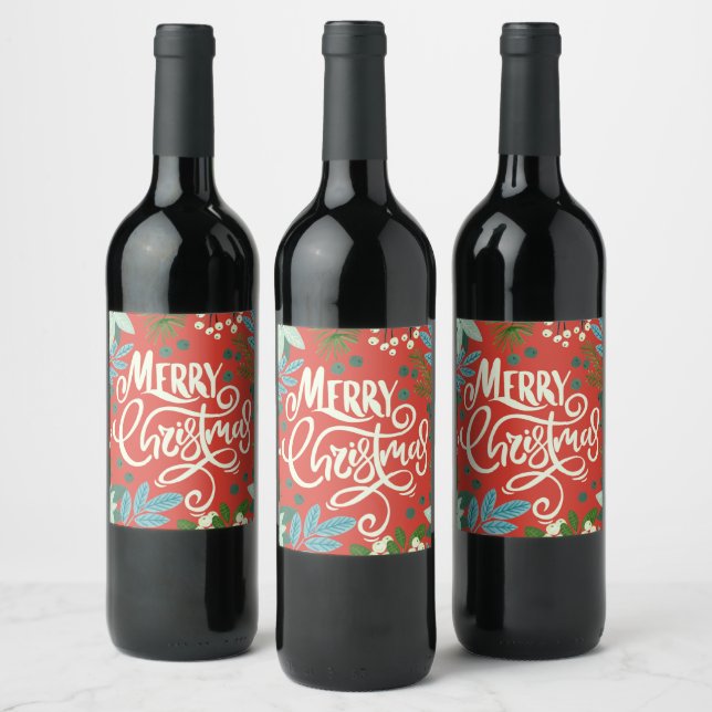 Etiqueta Para Botella De Vino Navidades rojos florales Clásico (Botellas)